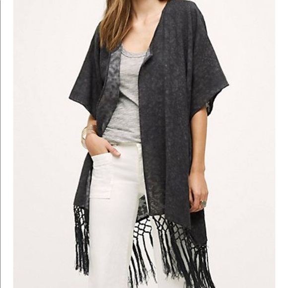 Anthropologie Jackets & Blazers - Anthropologie Sandy & Sid Black Fringe Kimono